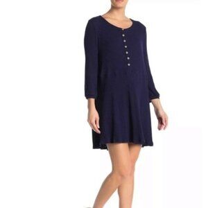 NEW Blu Pepper L Ribbed Knit Babydoll Dress in navy Blue NWT